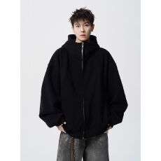 批发灰色加绒加厚卫衣男<b class='q'>秋</b>冬2025高级感美式复古连帽宽松拉链开衫外套