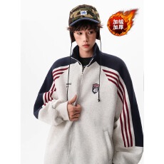 批发【华棉复贝贝绒春<b class='q'>秋</b>休闲外套高街立领条纹棒球服潮情侣款