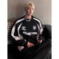 批发【华棉2025复古拼色卫衣男士春<b class='q'>秋</b>季圆领机车风休闲运动外套痞帅