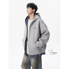 批发美式假两件开衫外套男<b class='q'>秋</b>季青少年格子休闲夹克宽松运动卫衣潮