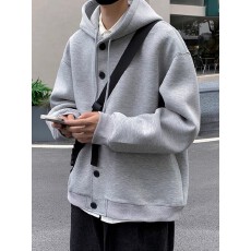 华棉380克原版质量原系扣连帽开衫卫衣男春秋季潮牌慵懒风外套