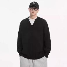 北极绒假两件复古老钱风V领毛衣男女拼接针织衫外套情侣