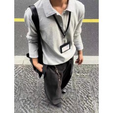 华棉加绒夹克假两件格纹拼接Polo衫男款秋季高智感长袖T恤上衣