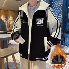 华棉复北极绒2025春季新款连帽加绒夹克男士休闲拼色外套