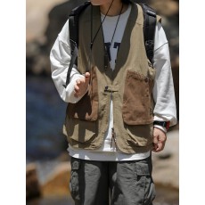批发【工装<b class='q'>马甲</b>复古口袋工装<b class='q'>马甲</b><b class='q'>男</b>无袖撞色背心宽松机能外搭