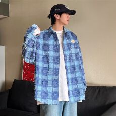 批发【 流苏<b class='q'>衬衫</b>美式小香风格<b class='q'>衬衣</b>男士翻领垂感休闲宽松长袖