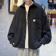 批发【 灯芯绒春秋薄款外套男港风宽松痞帅<b class='q'>衬衣</b>韩版长袖<b class='q'>衬衫</b>