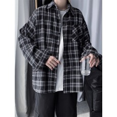 批发【经典格子春秋<b class='q'>衬衫</b>男长袖潮宽松日系港风复古港味薄款