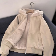 批发【皮衣棉服兔毛夹棉美式复古冬季座山雕加绒加厚连帽棉衣男