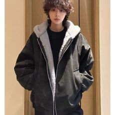 批发【原版荔枝纹皮拼兔毛绒连帽座山雕棉服外套男女冬季加厚