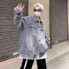 批发复古做旧长袖<b class='q'>牛仔</b>外套男款春秋拉链工装夹克<b class='q'>牛仔</b>衣<b class='q'>褂</b>