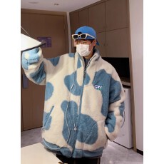 批发【羊羔绒外套开衫卫衣男冬季港风宽松立领外套加绒保暖