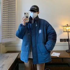 批发【棉服】2025冬季宽松立领拼色棉服男女复古情侣时尚棉衣外套