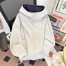 批发【华棉320克刺绣】开衫卫衣男春<b class='q'>秋</b>高街宽松休闲刺绣连帽外套情侣