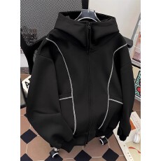 批发【华棉复合350克】拉链开衫卫衣男春<b class='q'>秋</b>小众设计感宽松连帽外套