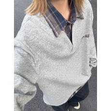 批发华棉贝贝绒原版面料】假两件简皓<b class='q'>衬衫</b>领卫衣男冬加绒格子上衣情侣