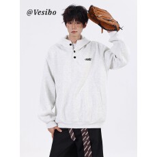 批发华棉复合】半高领008连帽卫衣男<b class='q'>秋</b>冬侣运动帽衫复古百搭休闲外套