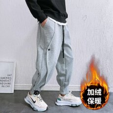 批发M-8XL加绒款】卫裤<b class='q'>男</b>胖哥大码秋冬加厚<b class='q'>哈伦裤</b>加肥加大排扣束脚裤