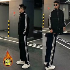 批发【加绒华棉涤复合真超绒400克秋<b class='q'>冬</b>揭潮坊男士休闲套装两件套