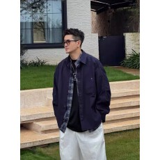 批发假两件】男生發財<b class='q'>衬衫</b>领夹克外套情侣潮牌秋冬季宽松百搭开衫上衣