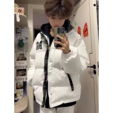 批发原版刺绣M】国潮鹏新佳拼接撞色棉衣男女宽松加厚保暖面包服棉服