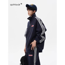 批发套装 华棉350克】条纹文艺拼接运动套装男女秋卫衣卫裤情侣两件套