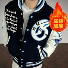 批发原版做工高密刺绣加棉加厚】拼皮潮峰度棒球领夹克男秋<b class='q'>冬</b>学生外套
