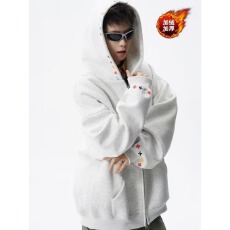 批发刺绣华棉复合贝贝绒】 秋<b class='q'>冬</b>细品加绒加厚中长款连帽外套开衫卫衣