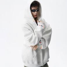 批发【刺绣华棉复合】 秋<b class='q'>冬</b>细品中长款连帽外套男女宽松开衫卫衣情侣