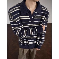 批发纯北极绒提仿貂绒】条纹艺汐polo领毛衣男秋冬内搭打底针织衫上衣