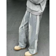 批发2025淘潮秋<b class='q'>冬</b>季新款美式条纹牛仔裤男水洗潮牌青少年直筒长裤子