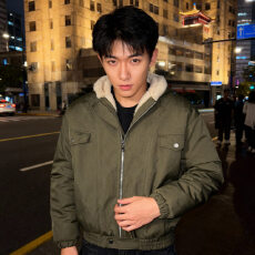 批发加厚小牛津兔毛】2025文艺男工装外套男宽松百搭飞行夹克高级上衣