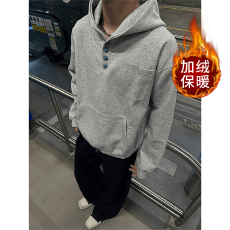 批发华棉复贝贝绒】半拉链元宝连帽卫衣男女套头帽衫上衣宽松情侣外套