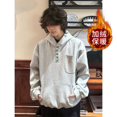 批发华棉复贝贝绒半拉链元宝连帽卫衣男女套头帽衫上衣宽松情侣外套