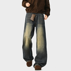 批发加绒做旧潮轩批发水洗加厚牛仔裤男秋<b class='q'>冬</b>男生宽松阔腿休闲裤子