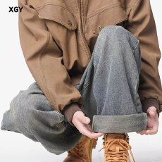 批发牛仔裤男潮轩春秋美式宽松直筒裤潮牌百搭vibe简约阔腿裤情侣长裤