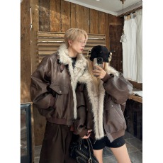 批发复古荔枝纹皮加绒棉服】座山雕前言毛领皮衣棉服情冬加厚短款外套