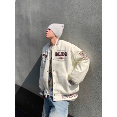 批发夹棉加厚原版做法】秋冬酷米狐刺绣棒球服夹克外套男宽松情侣棉服