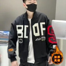 批发小牛津复合防水面料加棉】刺绣汉马棒球服加厚立领外套宽松夹克男
