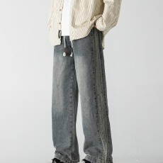 批发直筒潮轩<b class='q'>牛仔裤</b><b class='q'>男</b>春秋宽松长裤高街复古美式秋冬潮牌休闲裤子冬季