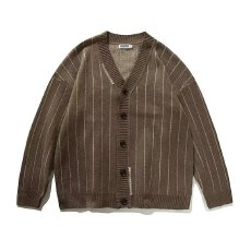 批发日系南风街区复古竖纹V领开衫毛衣男秋冬季学院风宽松休闲针织衫