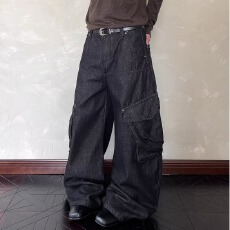 批发美式高街重磅机能工装裤男潮牌大口袋直筒裤子高级感宽松阔腿长裤