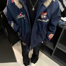 批发美式复古刺绣徽章座山雕棉衣外套男女冬季小众保暖夹克情侣