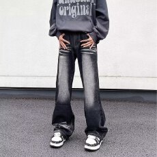 批发美式淘潮高街水洗<b class='q'>牛仔裤</b><b class='q'>男</b>女秋冬宽松显瘦复古情侣长裤子潮牌潮流