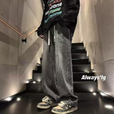 批发扎染牛仔先生<b class='q'>牛仔裤</b><b class='q'>男</b>春秋潮牌美式复古高街水洗长裤直筒拖地裤子