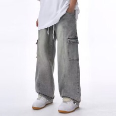 批发美式牛仔先生复古黄泥染裤子<b class='q'>男</b>士侧边拉链ins高街直筒修身<b class='q'>牛仔裤</b>