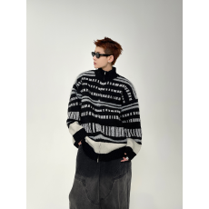 北极绒撞色魔潮拉链立领复古毛衣男女高级慵懒加厚开衫针织外套