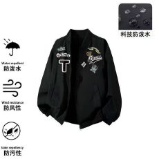 双层有内里防水印花外套春秋淘梦中性风徽章印花棒球服夹克外套