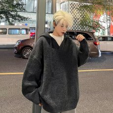 批发【原版北极绒】连帽喜杰顿毛衣男秋冬加厚宽松套头针织衫毛线衣服
