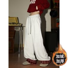 批发420克奥粒绒】卫裤男艺汐<b class='q'>冬</b>季格子拼接毛呢裤子潮牌百搭宽松长裤